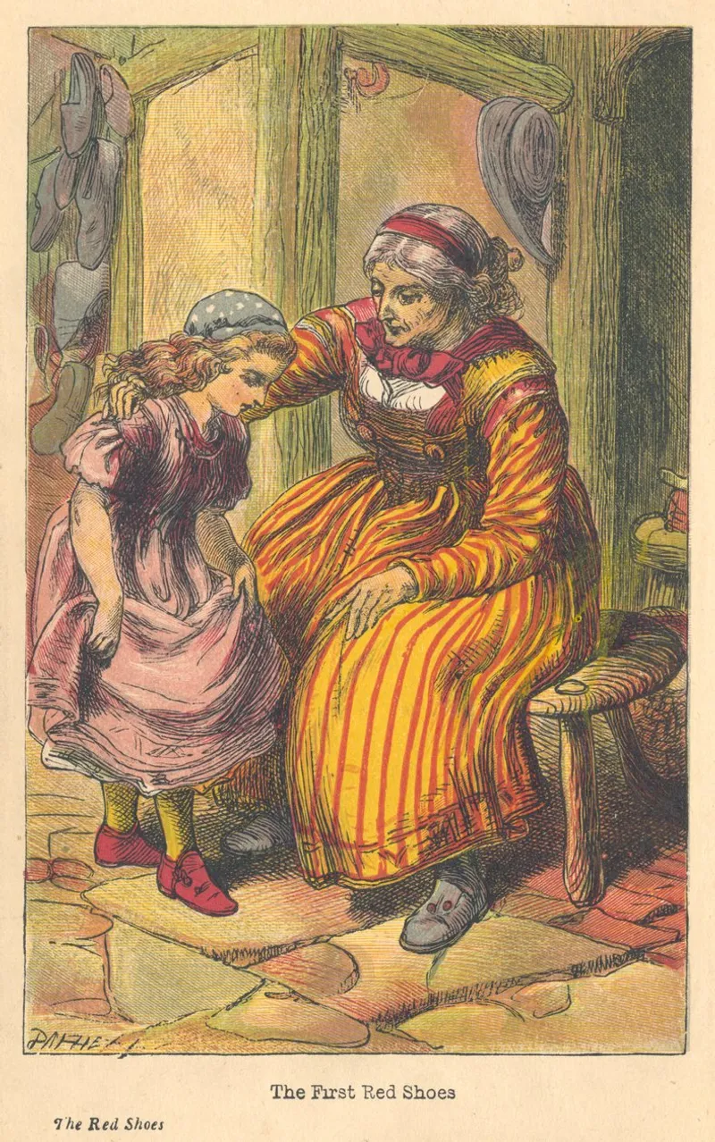 Scene from The Red Shoes depicting Karen's public humiliation and divine punishment, c. 1879