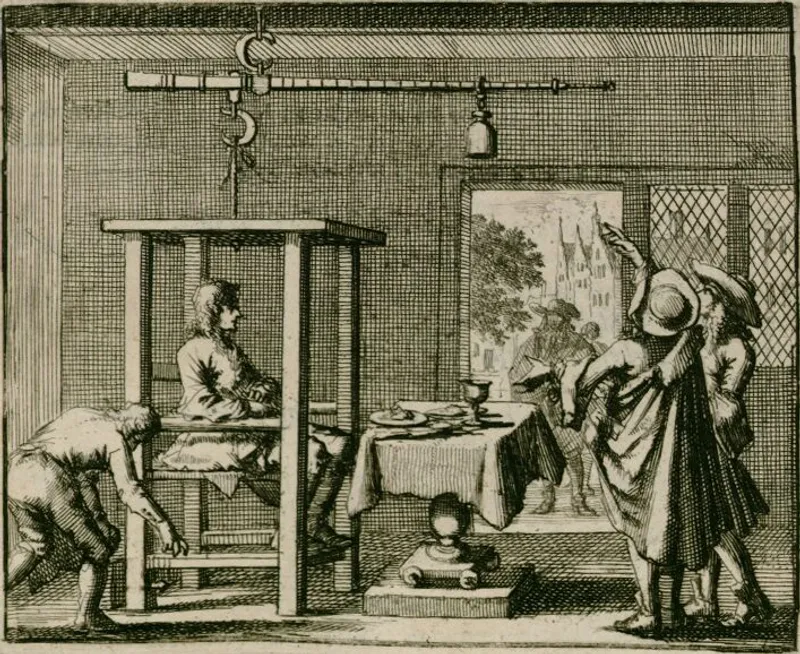 Another illustration of Santorio’s weighing machine, used in early digestion experiments.