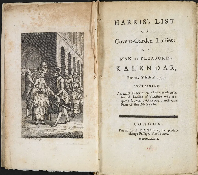 Title page and frontispiece of Harris’s List of Covent-Garden Ladies for 1773, the annual directory detailing London’s most noted sex workers and their clientele. (Image credit: Wellcome Collection)