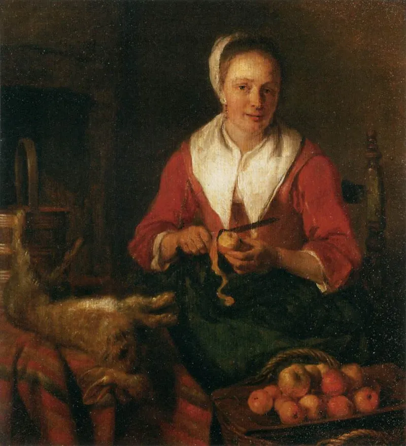 A Girl Peeling an Apple, by Gabriel Metsu, painted between 1650 and 1657. Credit: Wikimedia Commons.