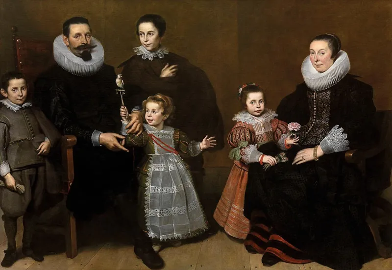 17th-century family portrait showing parents with their children