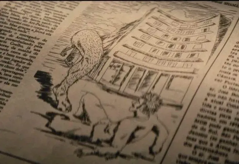 An illustration depicts the Hairy Leg folklore, interpreted as a metaphor for the violence of the regime