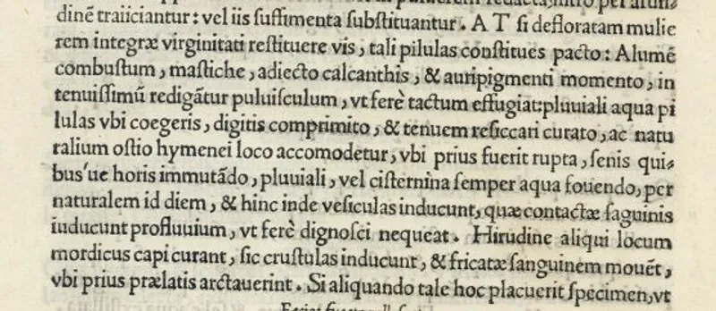 Excerpt from the Latin edition showing the "Fake virginity" recipes.