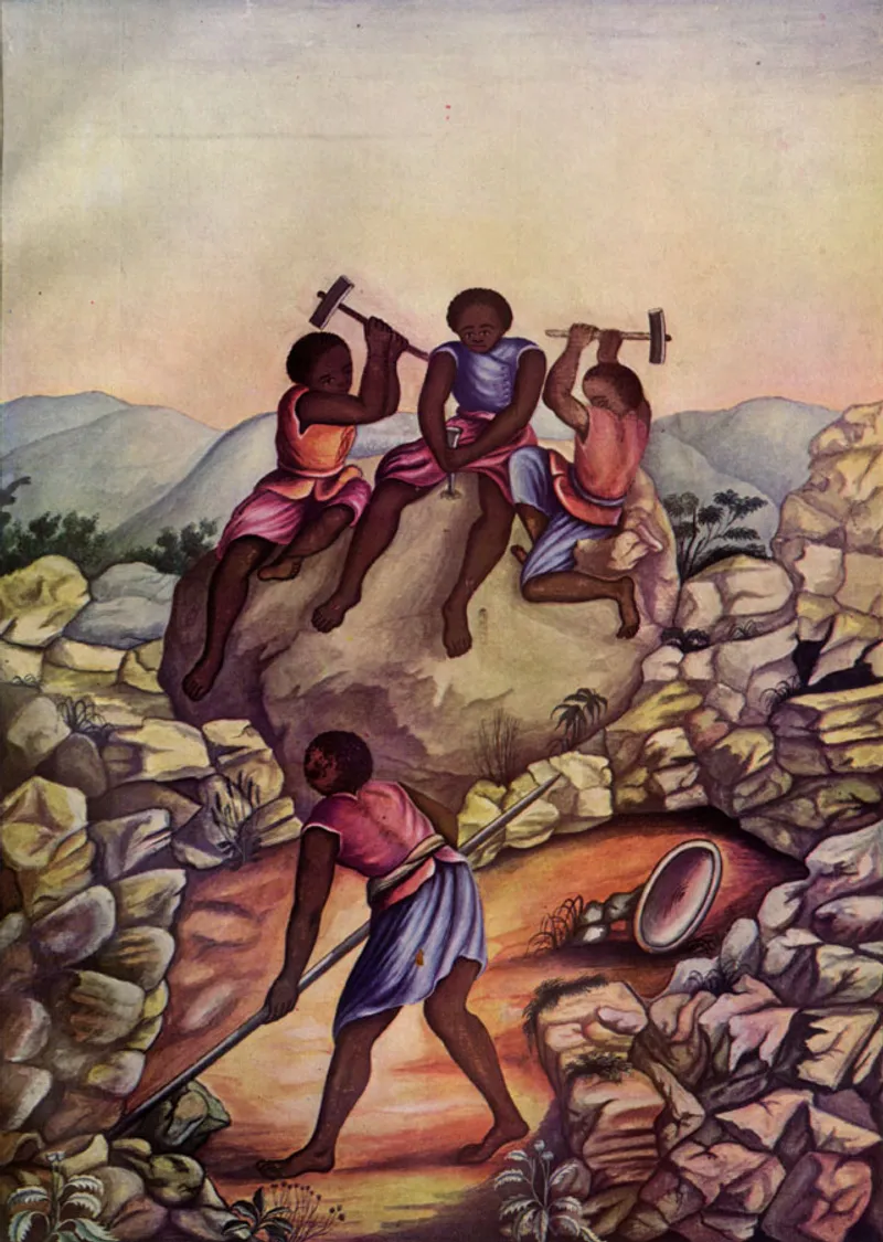 Illustration of slaves in diamond mines.