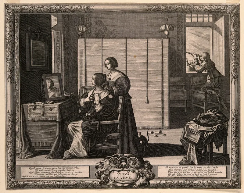 An engraving of a Renaissance noblewoman at her toilette, emphasizing the period's intricate beauty rituals. Credit: Wellcome Collection