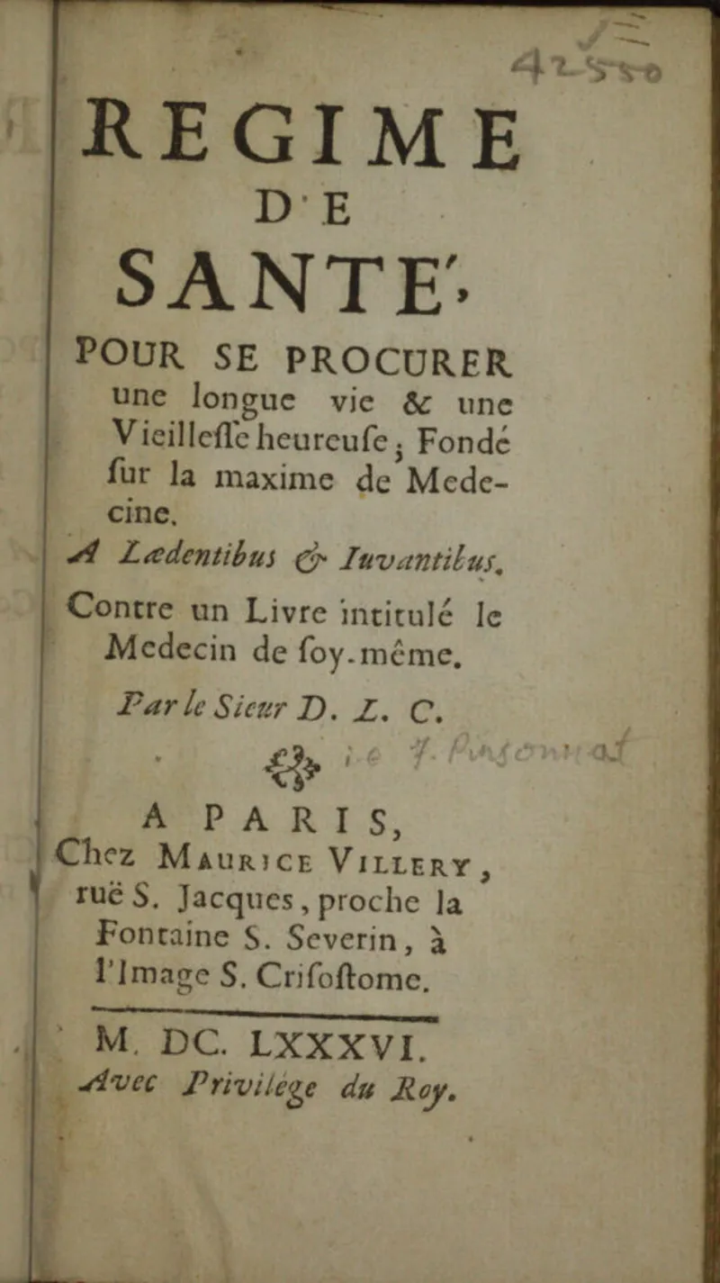 François Pinsonnat's Regime de Santé, advising on health based on Paracelsian principles. (Image credit: Wellcome Library, London)