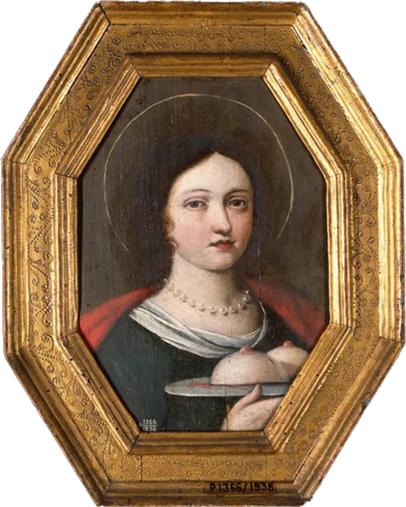 Saint Agatha holding the symbol of her martyrdom.