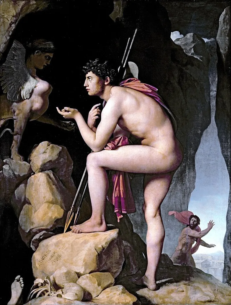 Oedipus and the Sphinx (1808), by Jean-Auguste Dominique Ingres. (Wikimedia Commons).