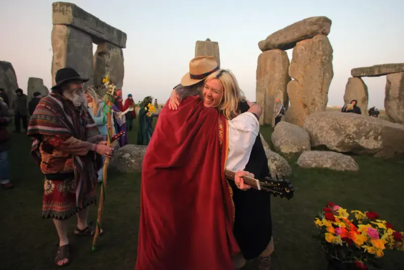 Wiccans celebrating Eostre at Stonehenge in the 2020 spring equinox. (Credit: Getty Images)