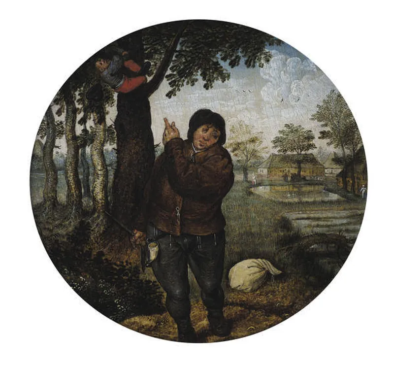 The Bird Nester" by Pieter Brueghel the Younger, illustrating a common game where children would rob bird nests.