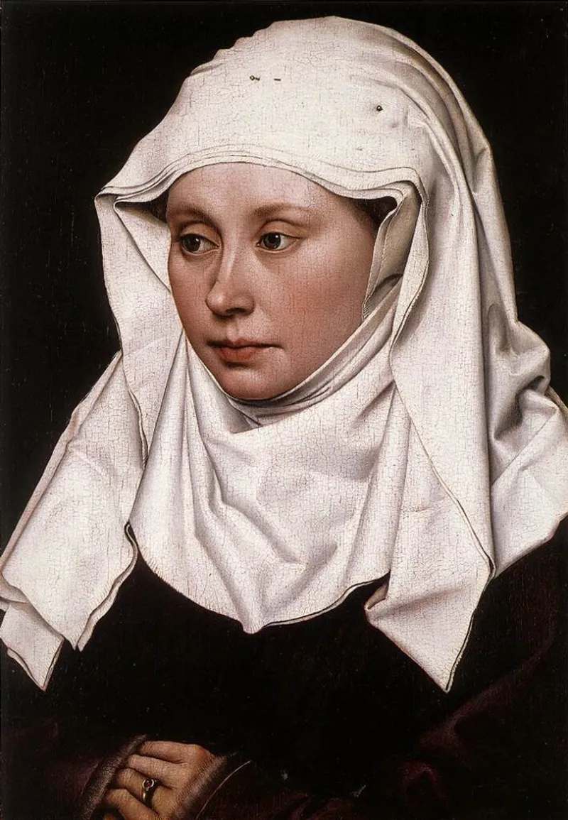 Portrait of a woman, by Campin, wearing a coif. (c.1430)