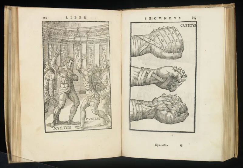 Illustration from "De Arte Gymnastica" showing ancient boxing techniques.