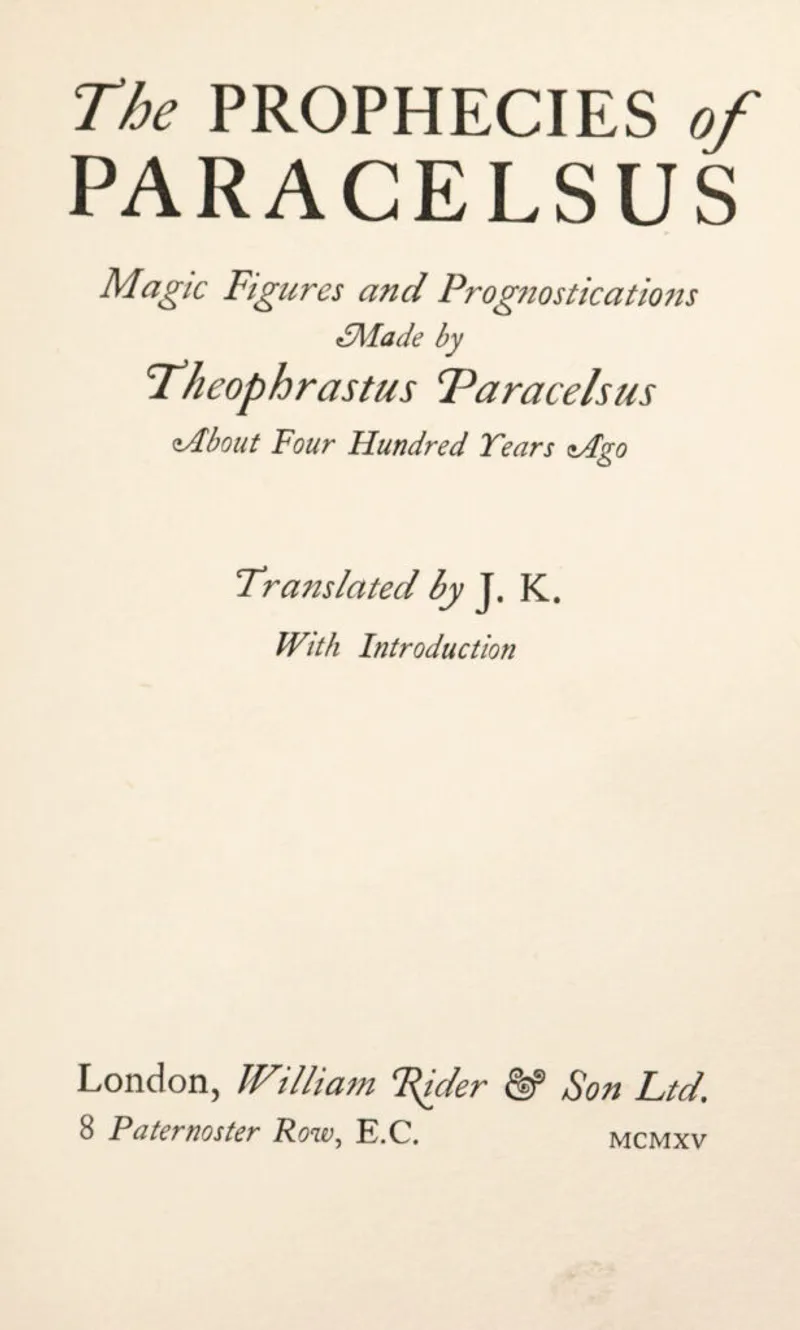 Cover of The Prophecies of Paracelsus' English translation