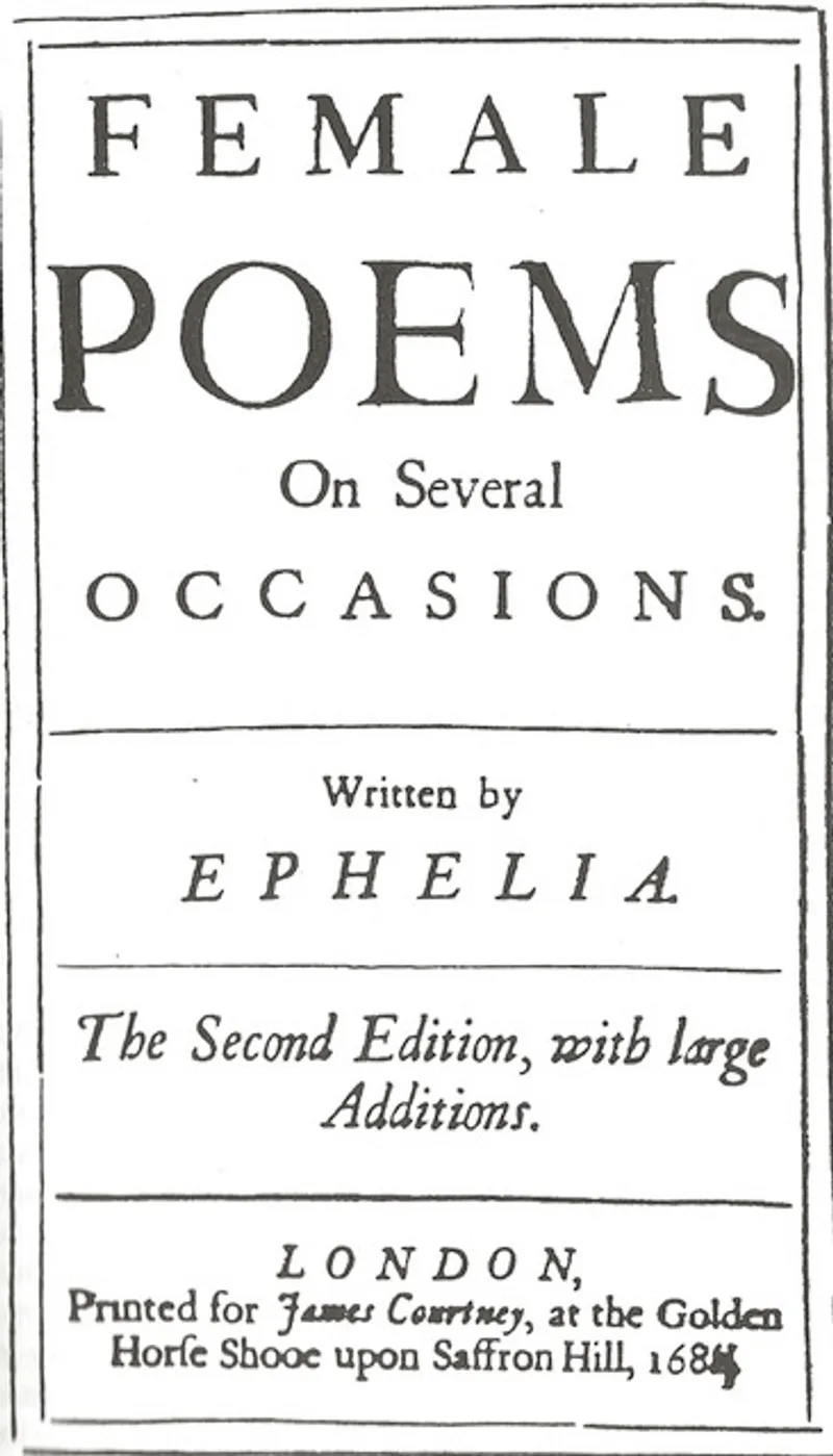 Title-page, Female Poems… (expanded second edition, 1682, with “1684” manual cancel, Huntington Library copy). Title-page ‘butterfly’ vignette omitted, suggesting unauthorized publication.  