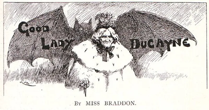 An illustration from Good Lady Ducayne, depicting the elderly Lady Ducayne as a bat-like figure.