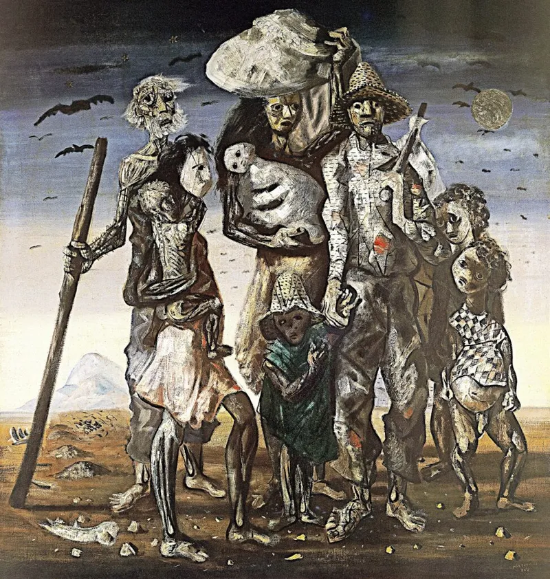 Candido Portinari's Retirantes (Migrants) (1944), a haunting depiction of drought-stricken migrant families in Brazil.