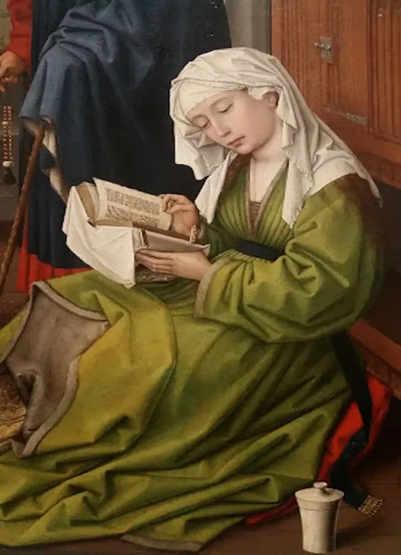 A woman reading a book, symbolizing the pursuit of knowledge in the Renaissance period.