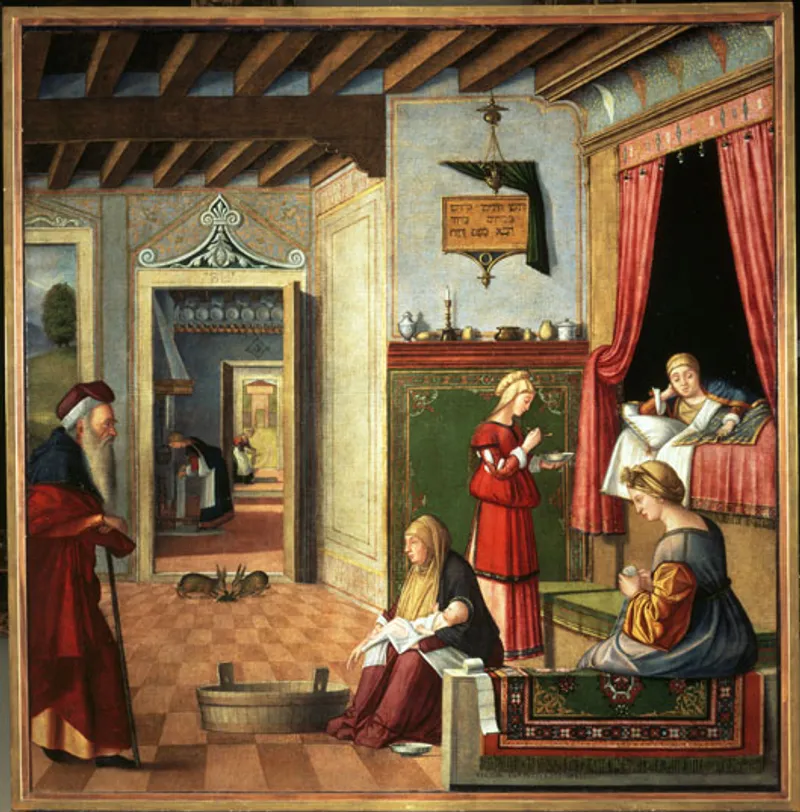 Vittore Carpaccio's 'Birth of the Virgin', capturing a moment of domestic life in the Renaissance.
