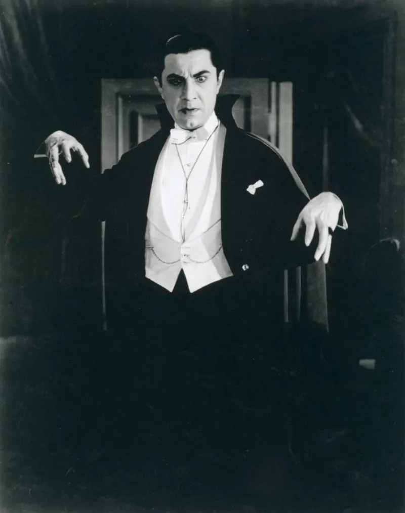 A promotional image from the 1931 Dracula film, showing Bela Lugosi in the iconic role of Count Dracula.