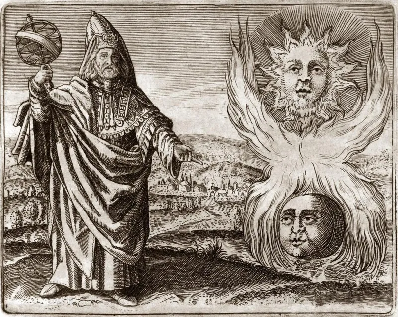 Engraving of Hermes Trismegistus, a legendary figure often associated with alchemy and mysticism.