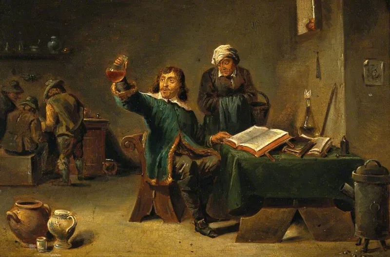 A physician carefully examining a urine sample against the light, a common technique to observe its colour and clarity. From a 17th-century painting by David Teniers the Younger.