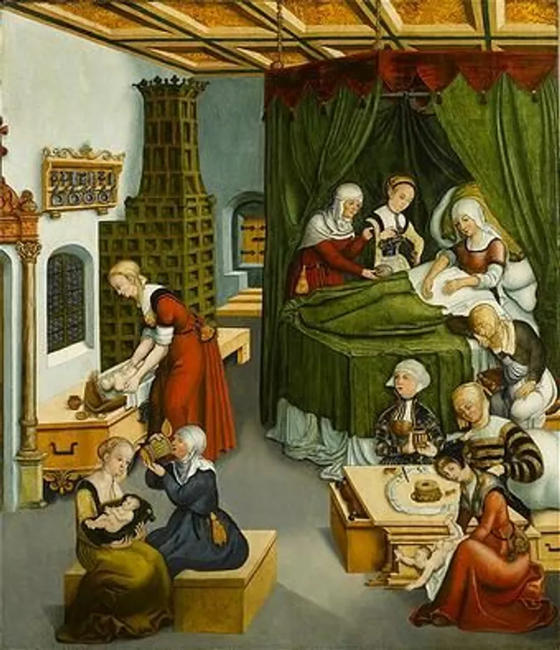 The Nativity of the Virgin, by the Circle of Lucas Cranach the Elder (Kronach 1472 - Weimar 1553). (Wikimedia Commons)