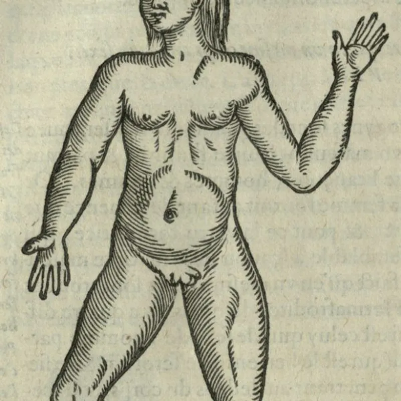 An hermaphrodite in Des monstres et prodiges, by Ambroise Paré (1585).