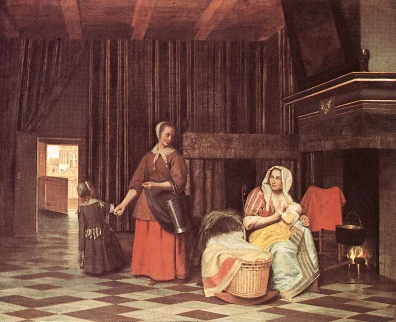 Suckling Mother and Maid by Pieter de Hooch, c.1670. (Wikimedia Commons)