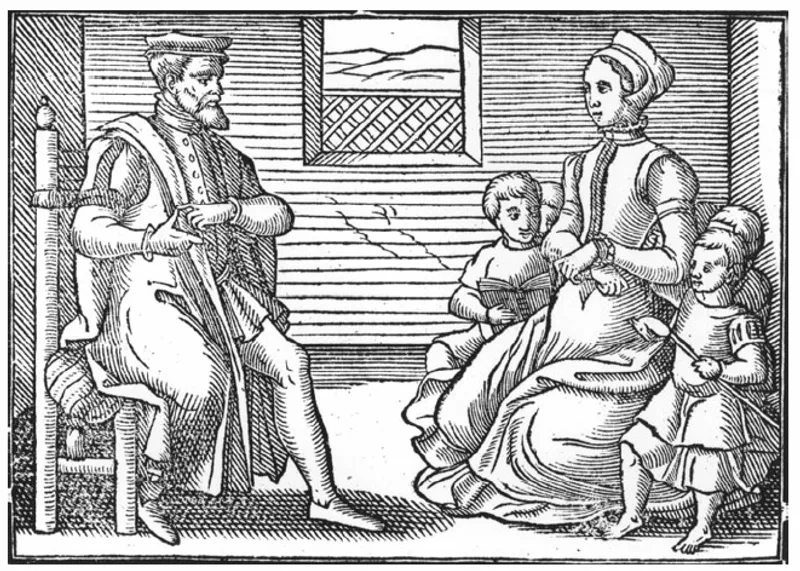 An Elizabethan family in a woodcut from the Whole Book of Psalms published by John Day (1563). (Wikimedia Commons)