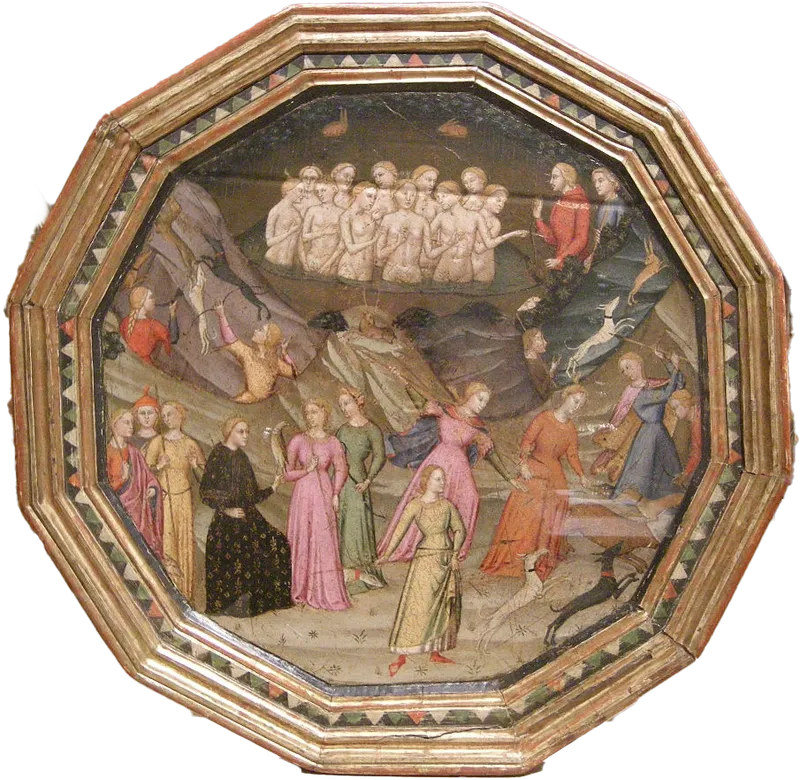 A mythological theme used on a birth tray, connecting childbirth with divine protection and storytelling.