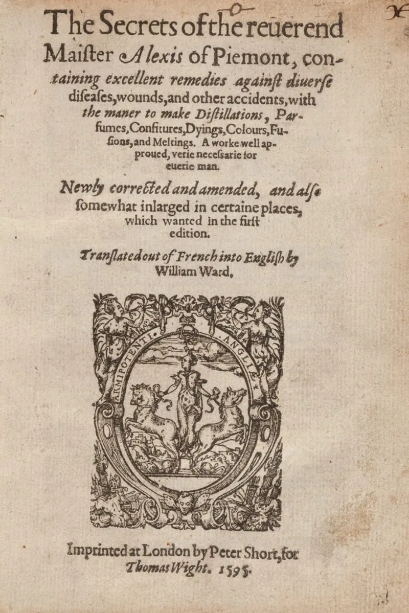 Cover of The Secrets of the reverend Alessio Piemontese (1595) (Public Domain)