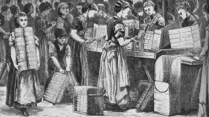 Women working in a match factory in London in 1871. Image credit: Public domain