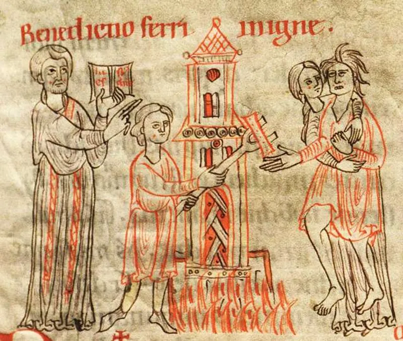 Medieval manuscript illustration of the ordeal of fire, c.670, where divine judgment was believed to prove guilt or innocence. (Image credit: British Library, London)