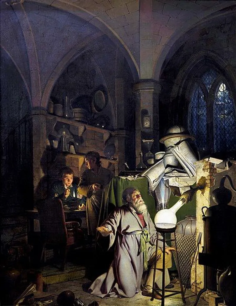 The Alchemist Discovering Phosphorus by Joseph Wright (1771). (Wikimedia Commons)