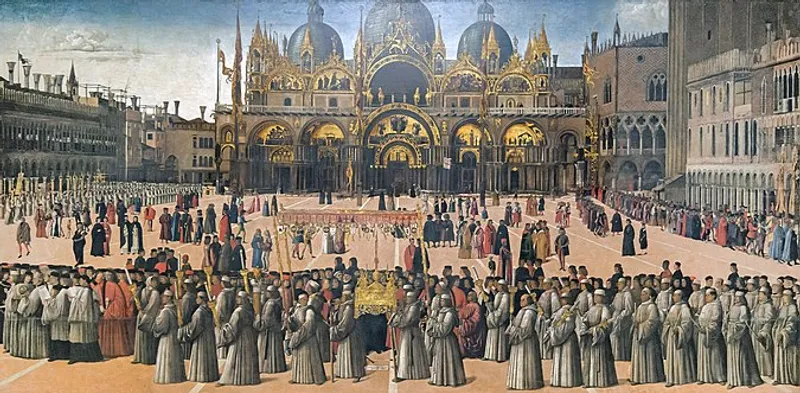 Early modern Venice depicted in Procession in St. Mark's Square, by Gentile Bellini (ca. 1496).