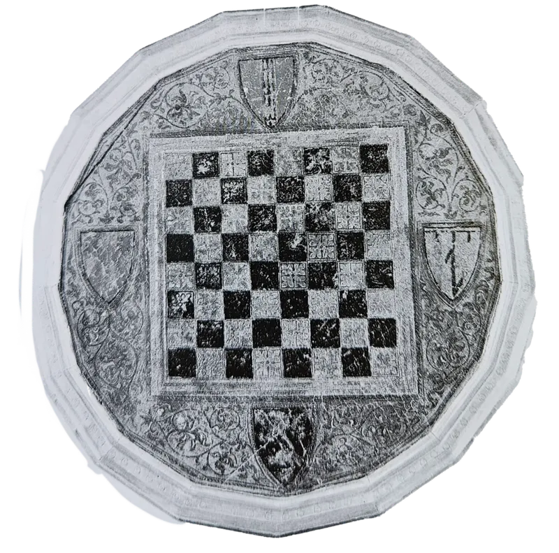 The reverse side of a birth tray featuring a chessboard, highlighting its multi-functional use for entertainment during the lying-in period.