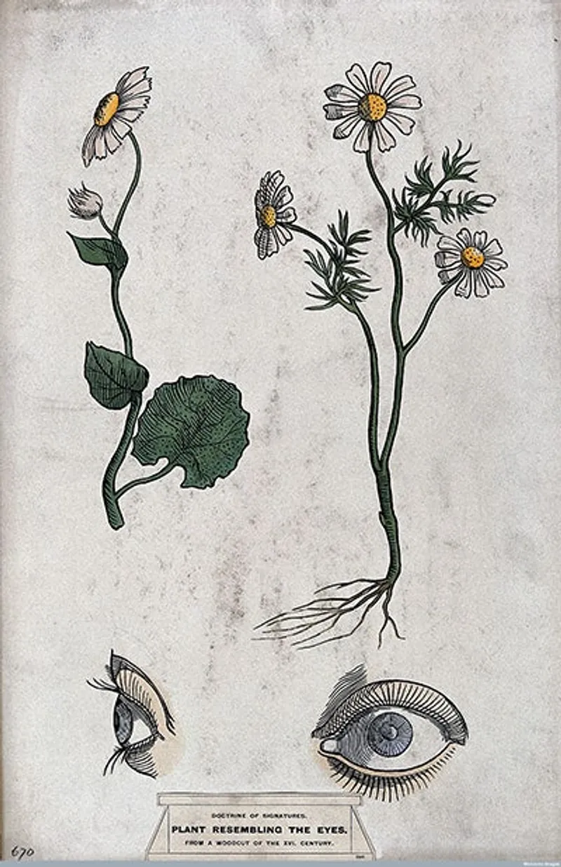 A 20th-century coloured version of Giambattista Della Porta's 16th-century Phytognomica with a depiction of the plant eyebright. (Credit: Wellcome Images)