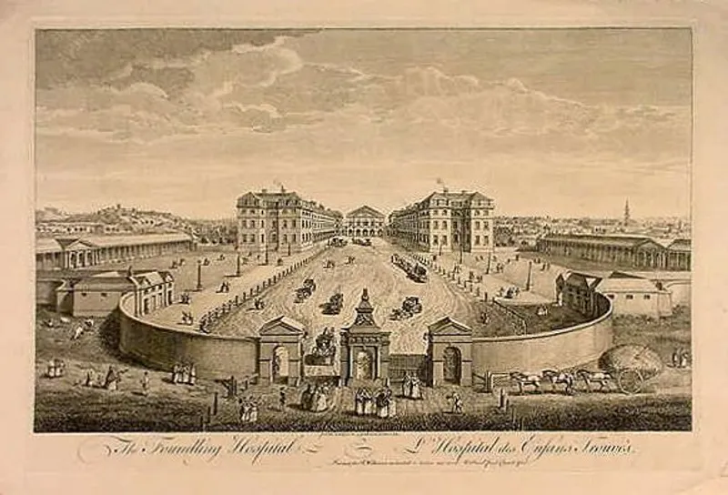 An early print of the Foundling Hospital in London Credit: Wikimedia Commons.
