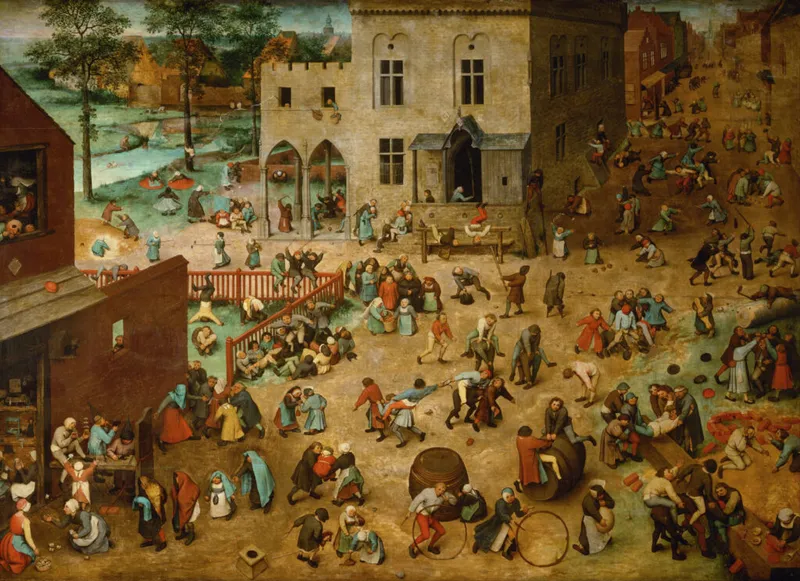"Children’s Games" by Pieter Bruegel the Elder, a detailed painting depicting various games played by children in the 16th century.