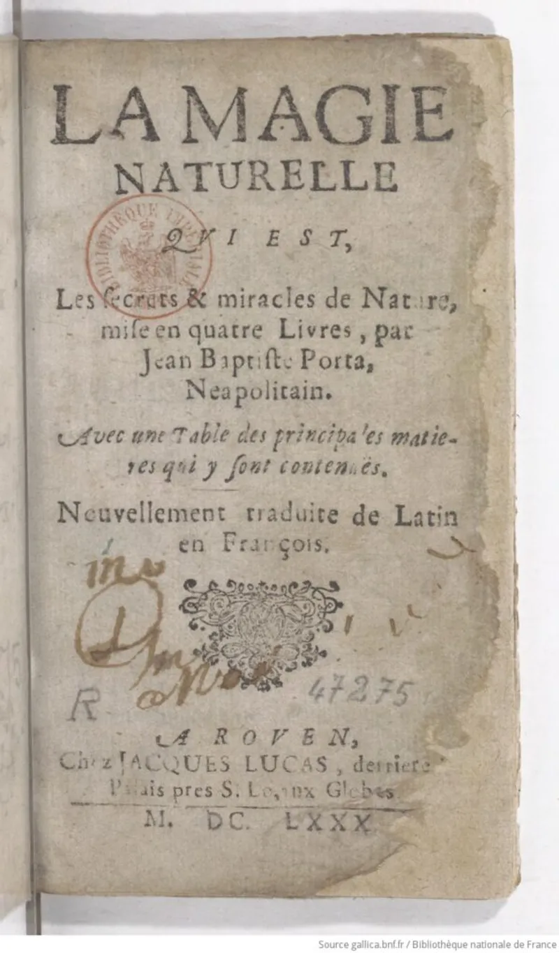 The title page of the 1580 French translation, from which the controversial recipes on virginity and other "secrets of women" were quietly removed to avoid scandal.