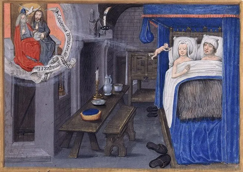 An illumination of the moment of ensoulment. The scroll quotes the passage about humans being made in God’s image. (Jean Mansel, Vie de Nostre Seigneur Jésus Christ, 15th century). Credit: BNF