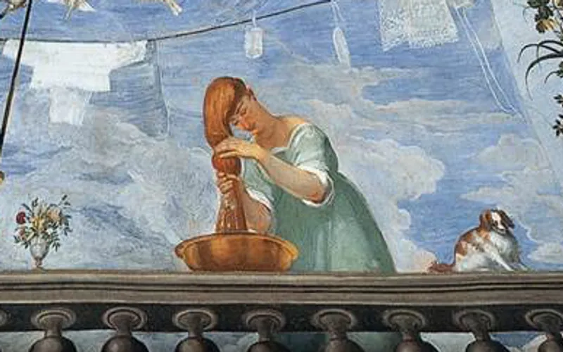 Detail from Allori Loggia showing a woman washing her hair. Credit: Galeria degli Uffizi.
