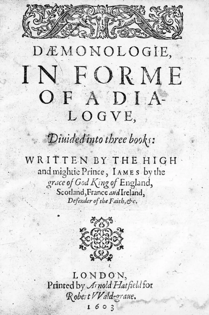 Title page of James VI and I’s Daemonologie (1603), a royal treatise on witchcraft and demonic influence. (Image credit: Wellcome Collection, London)