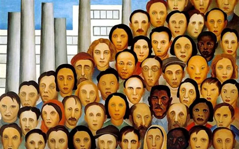 Tarsila do Amaral's Operários (1933), a powerful depiction of Brazil’s industrial workforce and social diversity.