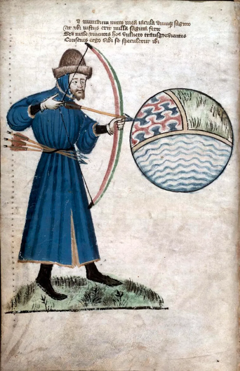 A medieval illustration of an archer practicing his skill, reflecting the importance of archery in the Tudor period.