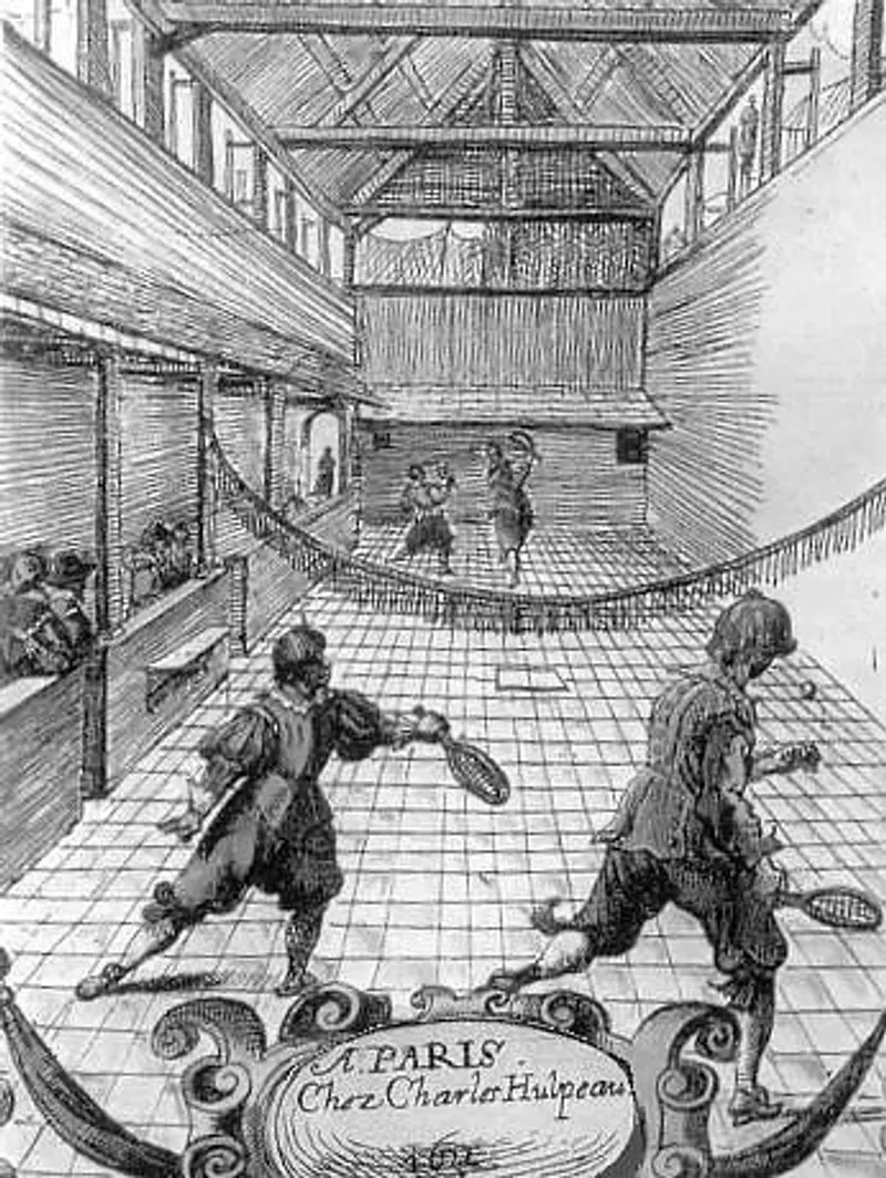Illustration of Jeu de Paume, an early form of tennis, in Paris, 1622.