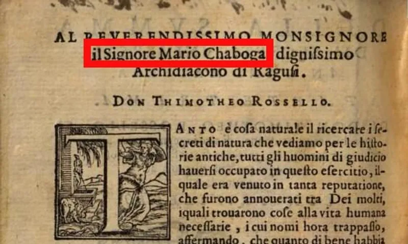 Dedication page from Timotheo Rossello's alchemical book, revealing his connections and patrons.