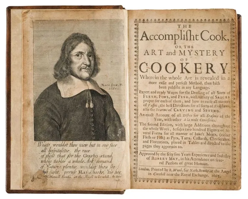 Frontispiece and title page of The Accomplisht Cook, one of the most influential English cookery books of the 17th century.