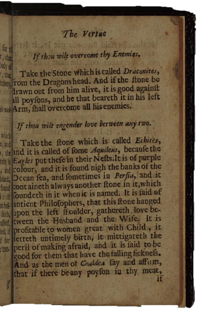 Albertus Magnus' "Book of Secrets" on the virtues of stones, recipe using Echites / Aquileus - part 1