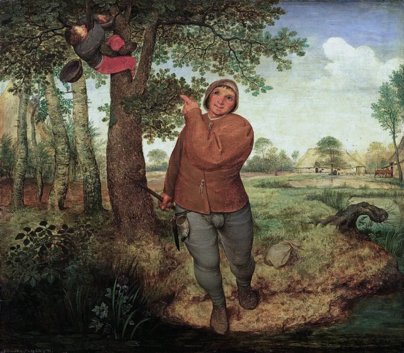 "Robbing the Bird's Nest" by Pieter Brueghel the Elder, highlighting a common game where children would steal bird eggs from nests.